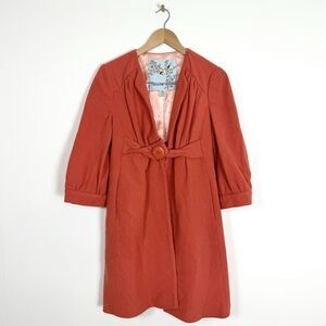 Tabitha by Anthropologie Coral Wool Blend Over Coat Empire Waist ¾ Sleeve